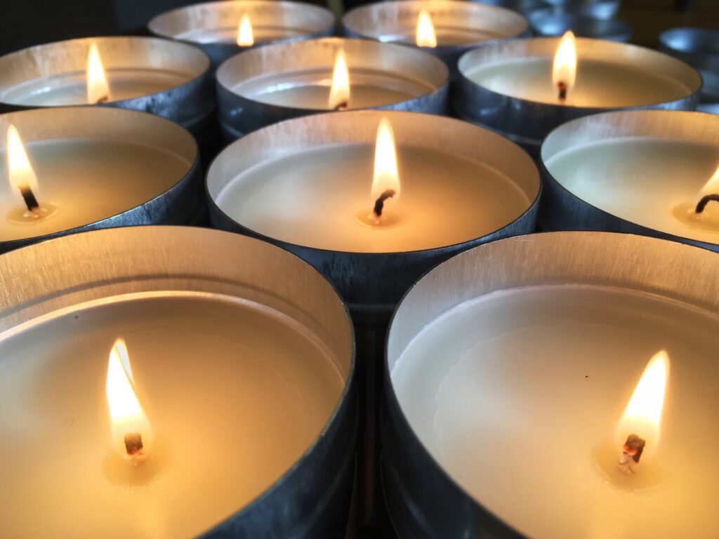 A bunch of lit candles